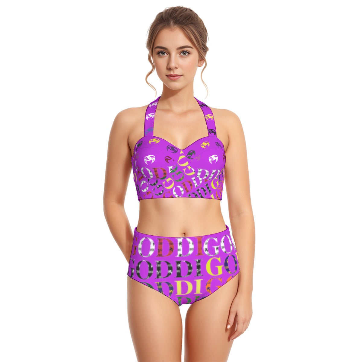 All-Over Print Women's Swimsuit Set With Halter