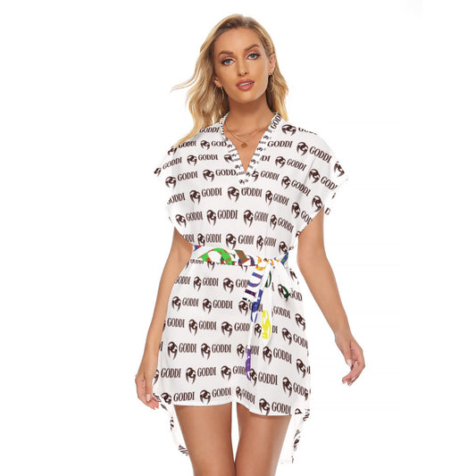 GODDI "Stylish Casual Dress with Thin Belt and V-Neck - Short Sleeve and Charming Design xs