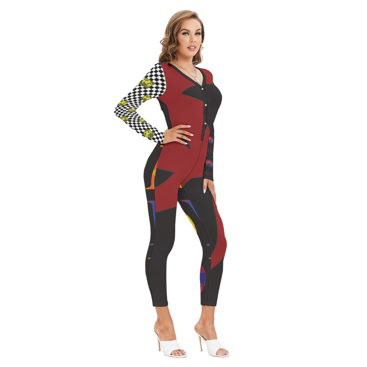 All-Over Print Women's Plunging Neck Jumpsuit