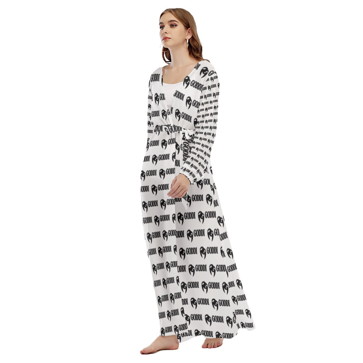 Goddi-GG All-Over Print Women's Beach Long Robe, Size s