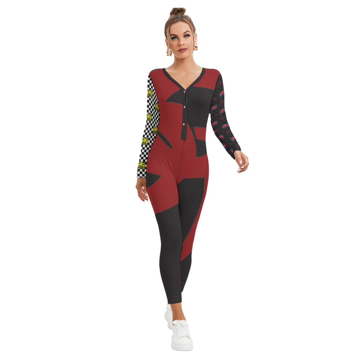 All-Over Print Women's Plunging Neck Jumpsuit