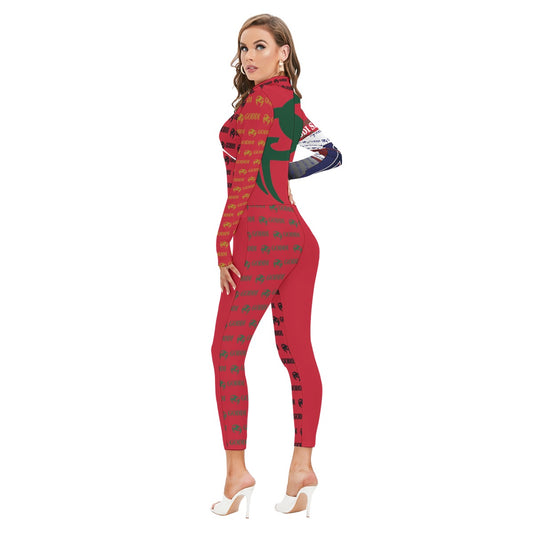 All-Over Print Women's Long-sleeved High-neck Jumpsuit With Zipper