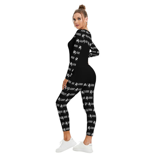 GODDI GG Print Revealing Neckline Jumpsuit - Black
