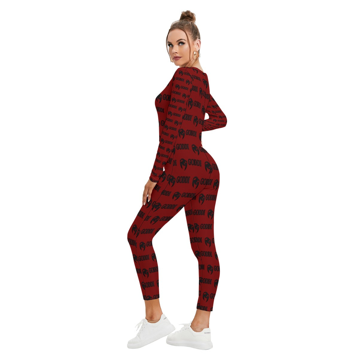 GODDI GG Love me down easy All-Over Print Women's Plunging Neck Jumpsuit, s￼