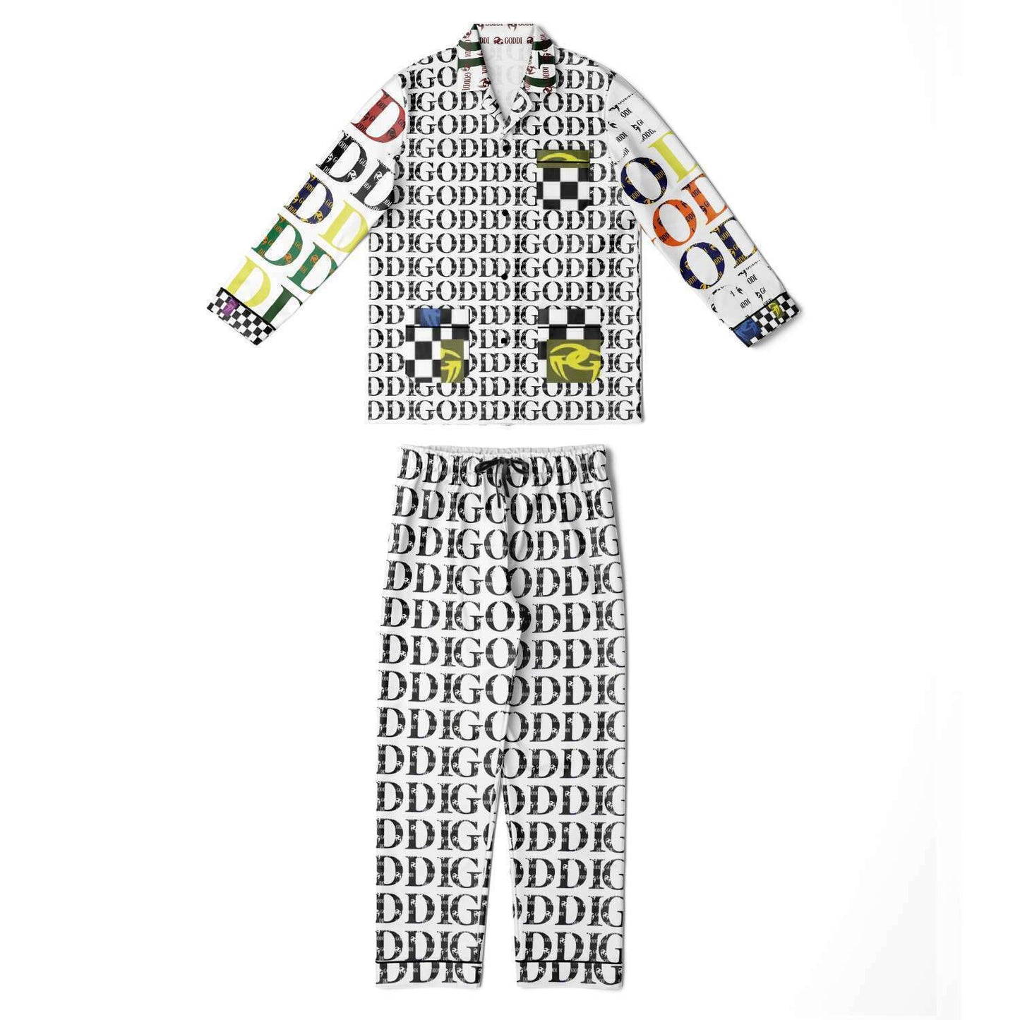 Men's GG Logo Print Satin Pajamas  2pc, M  $90.10 GODDI